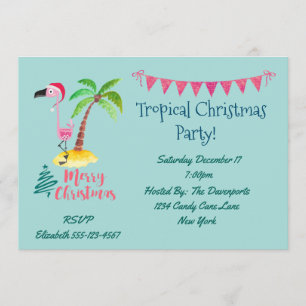 Invitación Fiesta Tropical de Navidad Flamenco Rosa