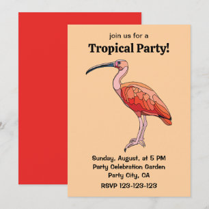 Invitación Fiesta Tropical de Pájaro Ibis Escarlata