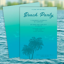 Invitación Fiesta Tropical de Playa Cumpleaños Palma Azul Aqu