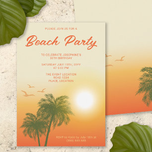 Invitación Fiesta Tropical de Playa Puesta de Sol Palmeras Cu