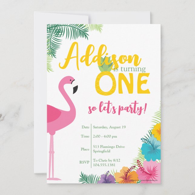 Invitación Fiesta Tropical de Primer Cumpleaños. Luau Invite (Anverso)