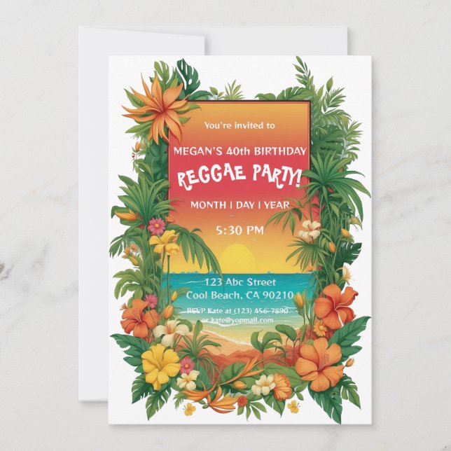 Invitación Fiesta Tropical de Reggae Personalizable (Anverso)