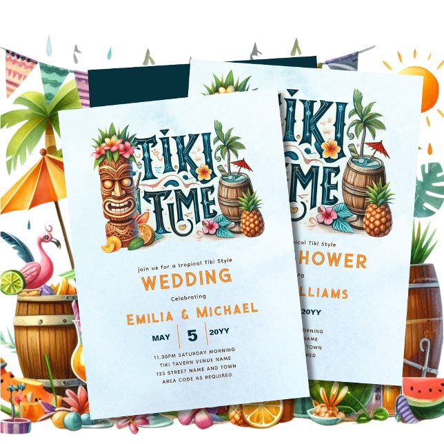 Invitación Fiesta tropical de Tiki Boda Luau Bridal Shower (Subido por el creador)