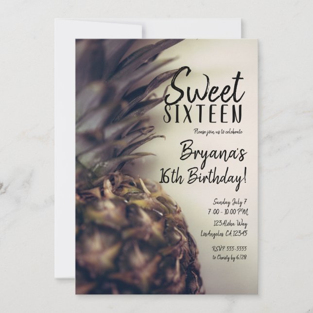 Invitación Fiesta Tropical Elegante de Piña de Playa Cumpleañ (Anverso)