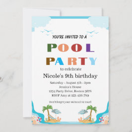 Invitación Fiesta Tropical en la Piscina Cumpleaños 9 de Nico