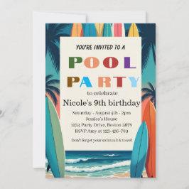 Invitación Fiesta Tropical en la Piscina Cumpleaños 9 de Nico