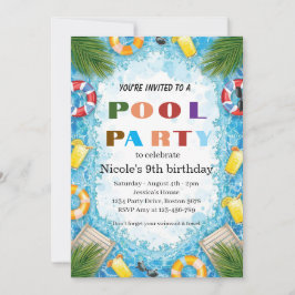 Invitación Fiesta Tropical en la Piscina Cumpleaños 9 de Nico