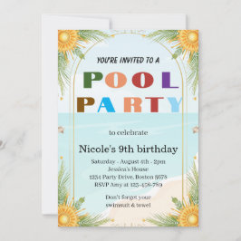 Invitación Fiesta Tropical en la Piscina Cumpleaños 9 de Nico