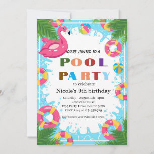 Invitación Fiesta Tropical en la Piscina Cumpleaños 9 de Nico