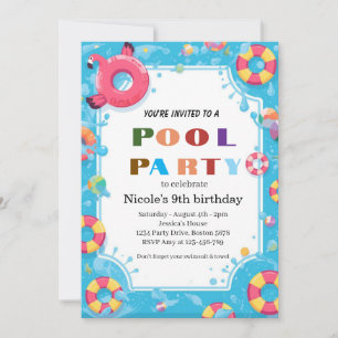 Invitación Fiesta Tropical en la Piscina Cumpleaños 9 de Nico