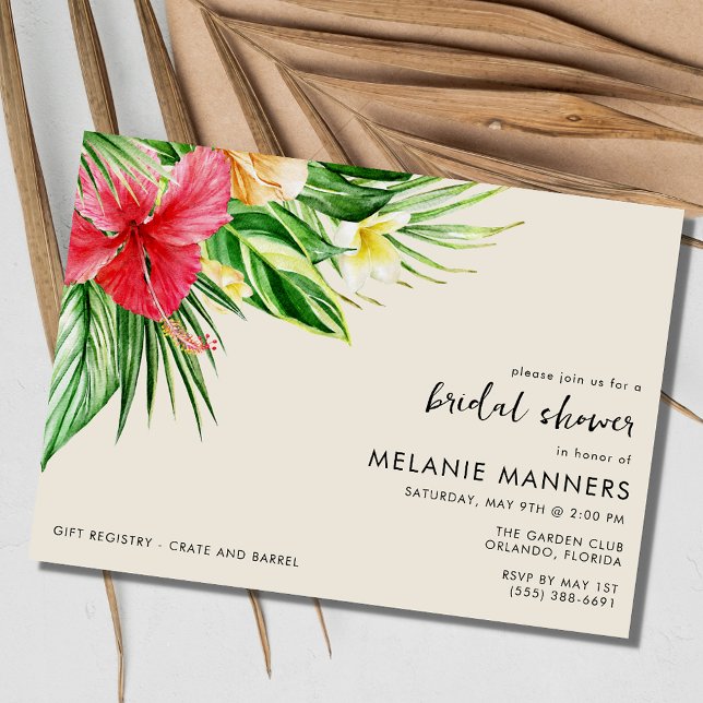 Invitación Fiesta Tropical Floral Bridal Shower (Tropical Floral Bridal Shower Party Invitation)