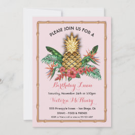 Invitación Fiesta Tropical Golden Pineapple Luau