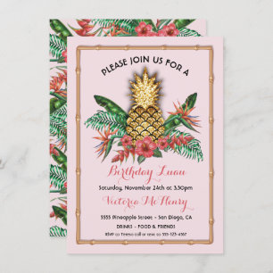 Invitación Fiesta Tropical Golden Pineapple Luau