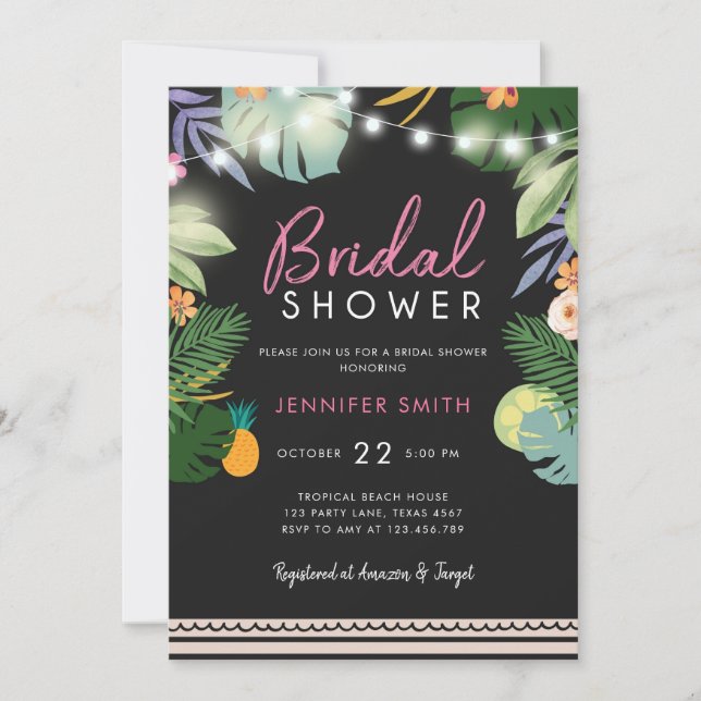 Invitación Fiesta tropical Luau Aloha ducha de novia rosa (Anverso)