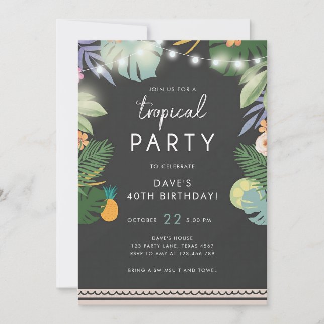 Invitación Fiesta Tropical Luau Cumpleaños Hombre (Anverso)