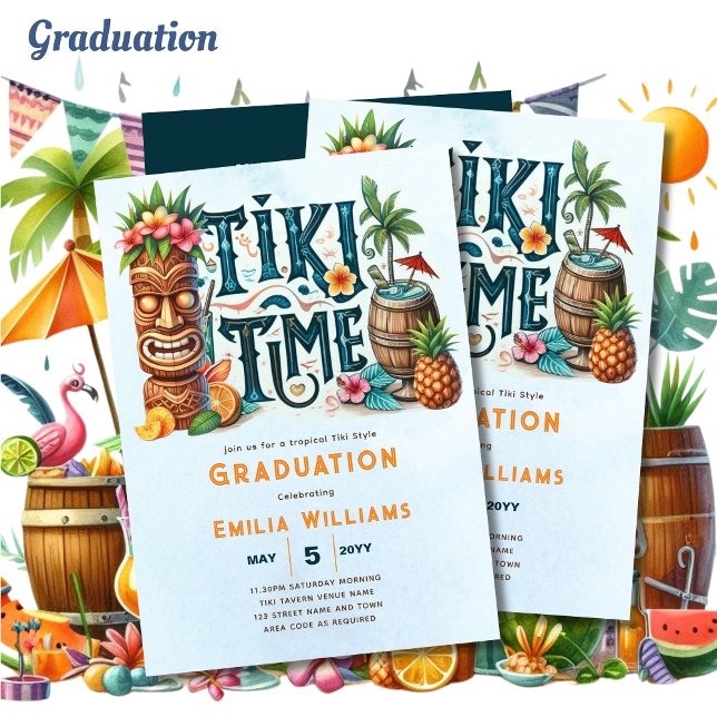 Invitación FIESTA Tropical Luau Hawaii de TIKI GRADUATION (Subido por el creador)