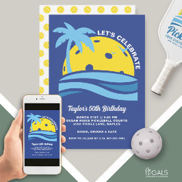 Invitación Fiesta Tropical Palm Tree Beach Ocean Pickleball