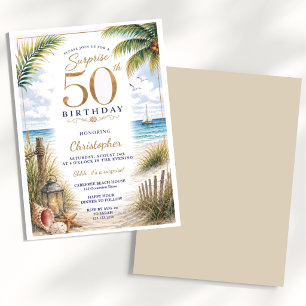 Invitación Fiesta Tropical Sorpresa de Cumpleaños 50