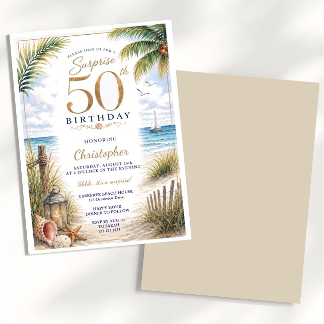 Invitación Fiesta Tropical Sorpresa de Cumpleaños 50 (Subido por el creador)