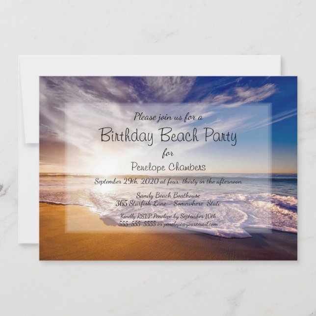 Invitación Fiesta Tropical Sunset Birthday Beach (Anverso)