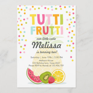 Invitación fiesta Tutti frutti invita al cumpleaños de Tutti 