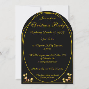 Invitación Fiesta único de Navidades negros de oro, merry y B