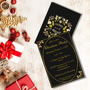 Invitación Fiesta único de Navidades negros de oro, merry y B