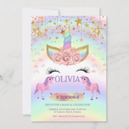 Invitación Fiesta unicornio Arcoiris primer chica de cumpleañ