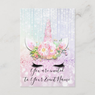 Invitación Fiesta unicornio Rosa 12d 3er Purpurina de cumplea