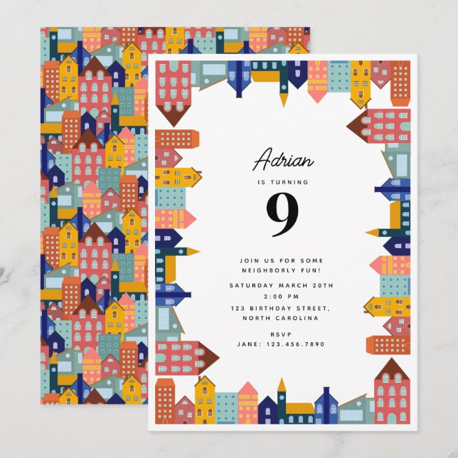 Invitación Fiesta Vecinal Cumpleaños de Niños (Anverso / Reverso)