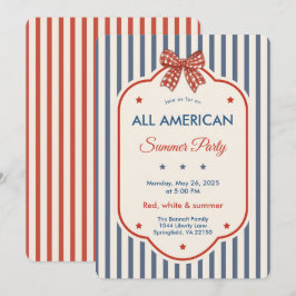 Invitación Fiesta Veraniega Todo Americano | Rojo Blanco Azul