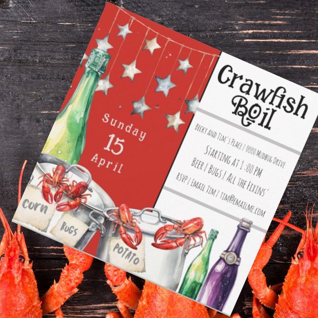 Invitación Fiesta veraniego de langosta divertida (Crawfish boil spring and summer party invites for you to customize and send to friends and neigbhors)