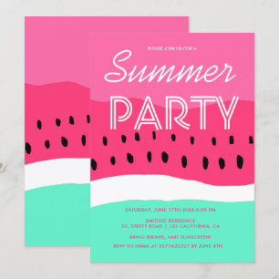 Invitación fiesta veraniego de sandía rosa verde
