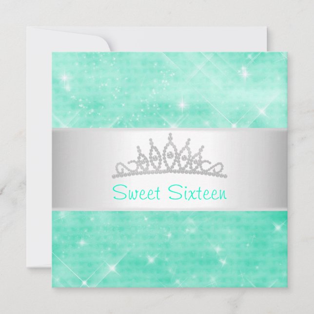 Invitación Fiesta verde 16 de la tiara de la joya de la plata (Anverso)