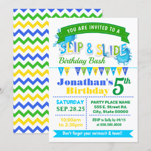 Invitación fiesta verde azul azul de cumpleaños de diapositiv