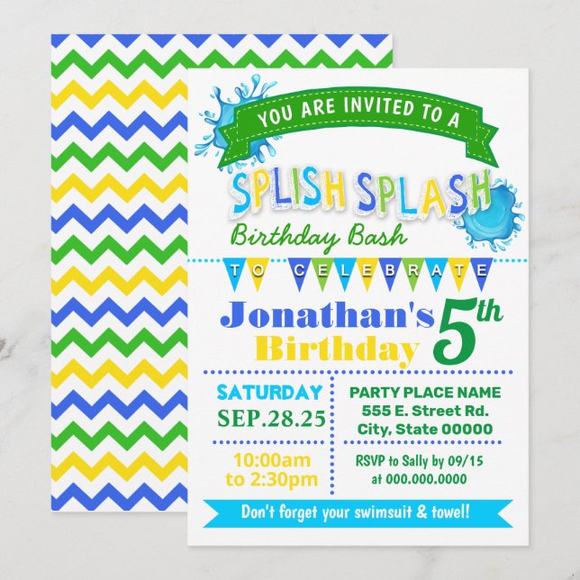 Invitación fiesta verde azul cielo de bienvenida (Anverso / Reverso)