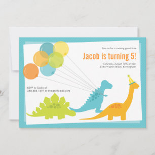 Invitación Fiesta Verde Azul del Balón de cumpleaños de Dinos