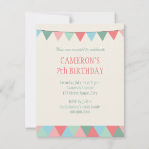 Invitación Fiesta verde azul pennon cumpleaños para niños