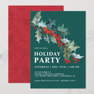 Invitación Fiesta Verde azulada de vacaciones de Watercolor H