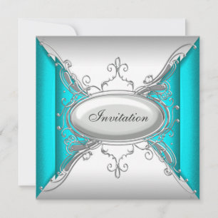 Invitación Fiesta Verde azulado Blue Silver
