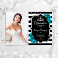 Fiesta verde azulado de Quinceanera Negro con foto