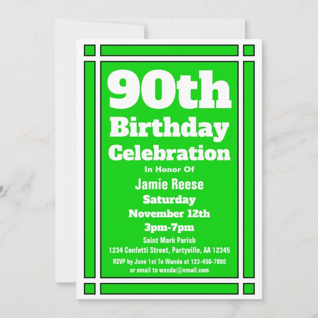Invitación Fiesta Verde de Cumpleaños 90 (Anverso)