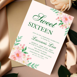 Invitación Fiesta Verde de cumpleaños floral moderno Dieciséi
