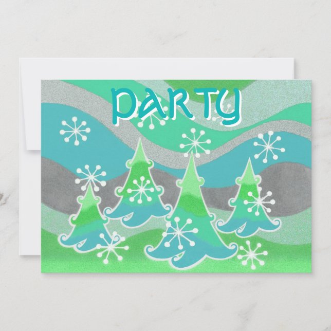 Invitación 'Fiesta' verde de los árboles de invier (Anverso)