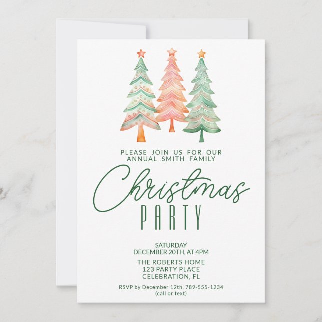 Invitación Fiesta Verde de los Árboles de Navidad (Anverso)