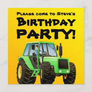 Invitación Fiesta verde del tractor del niño