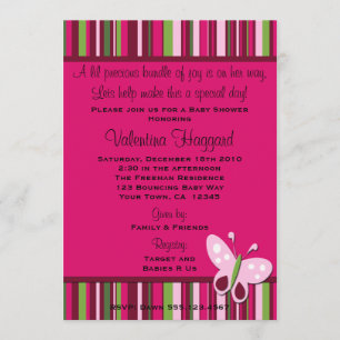 Invitación Fiesta verde lima rosa mariposa Rasberry invita