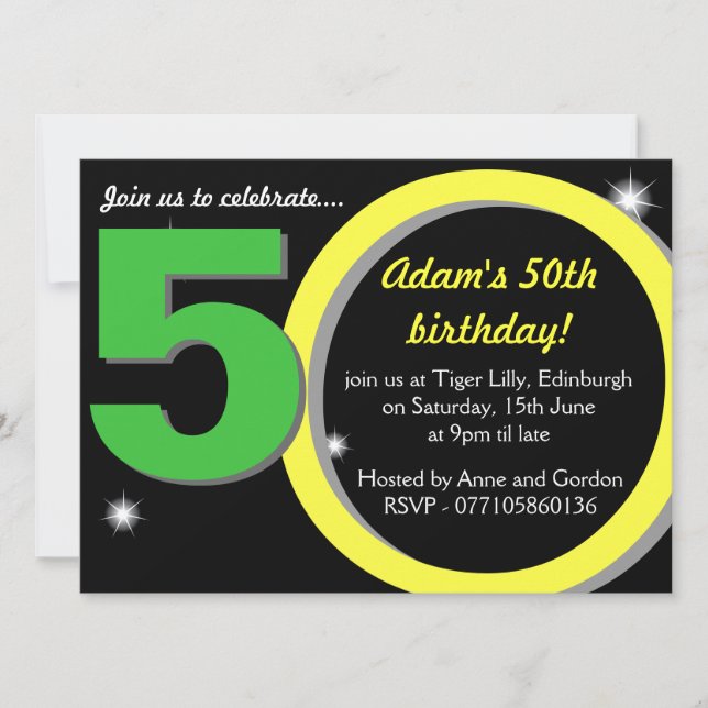 Invitación Fiesta verde/quincuagésima 50.a de cumpleaños del (Anverso)