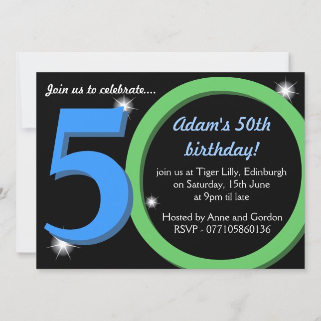 Invitación Fiesta verde/quincuagésima 50.a de cumpleaños del (Anverso)