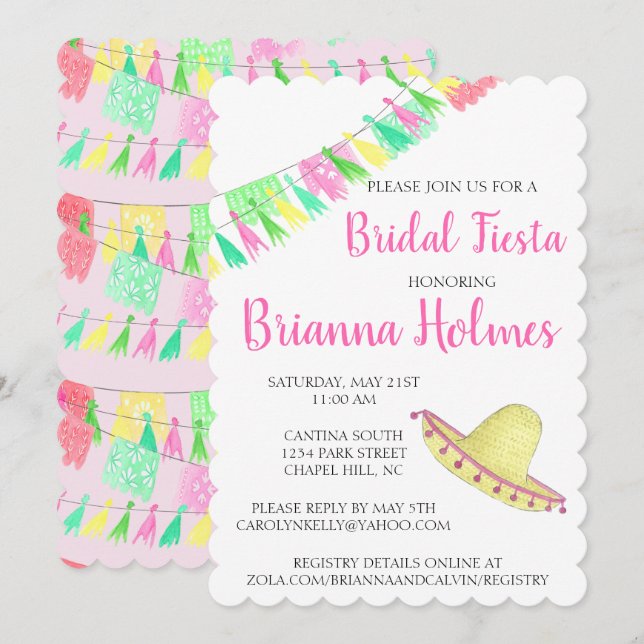 Invitación Fiesta verde rosada personalizada de papel de tacó (Anverso / Reverso)
